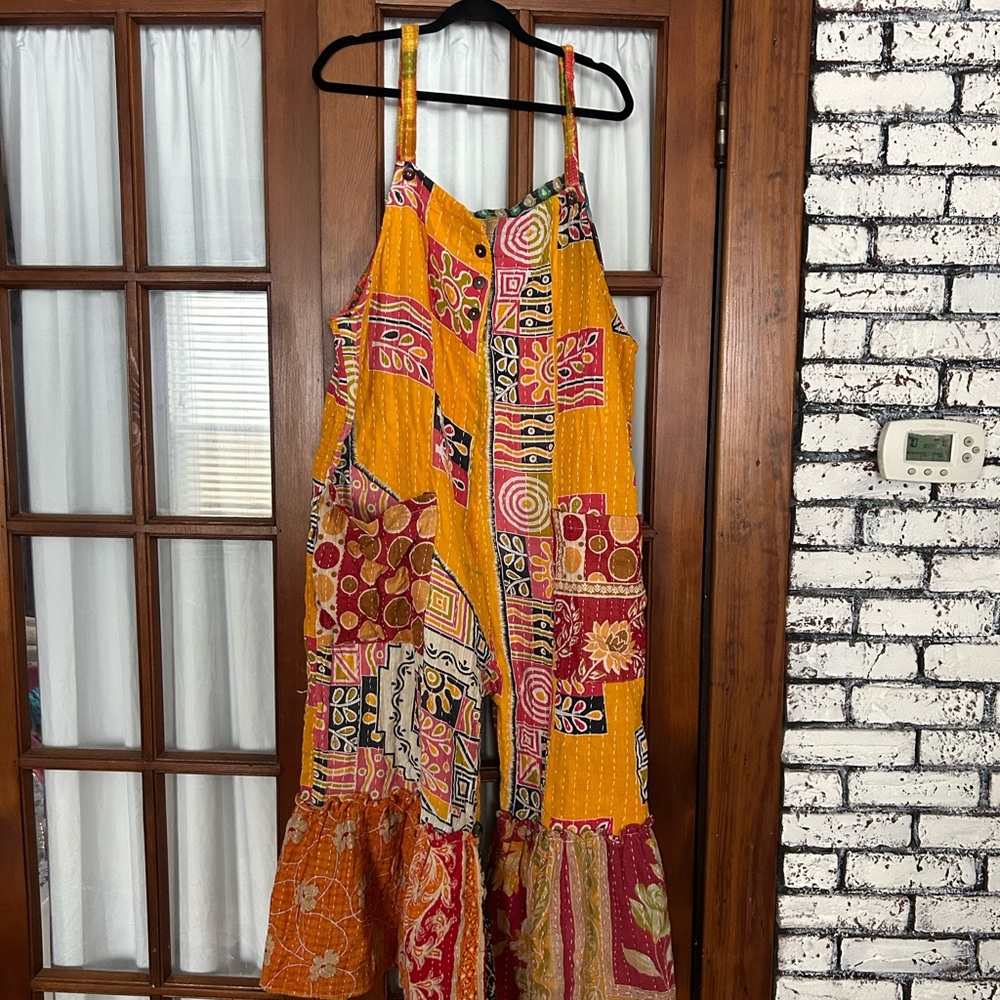 Vibrant Patchwork Jumpsuit - Multicolor off brand kantha bae free size